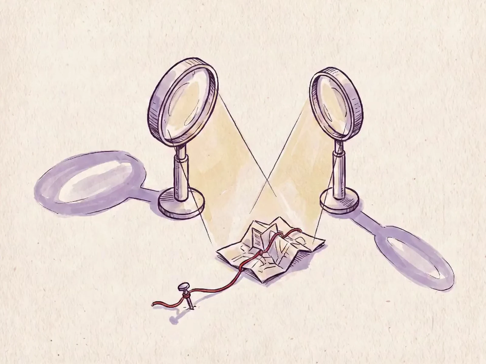 Two lenses examine the same folded-paper object from different angles.
